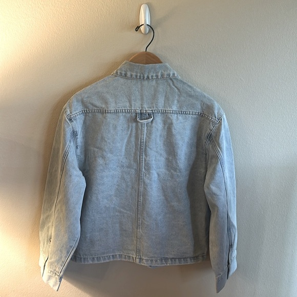 Veveret Denim Utility Jean Jacket Size Medium Light Wash Oversized Cargo Pockets - Picture 8 of 15